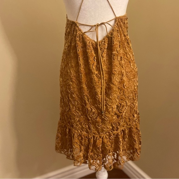 Free People Mustard Lace Line Halter Mini Dress - Picture 7 of 11